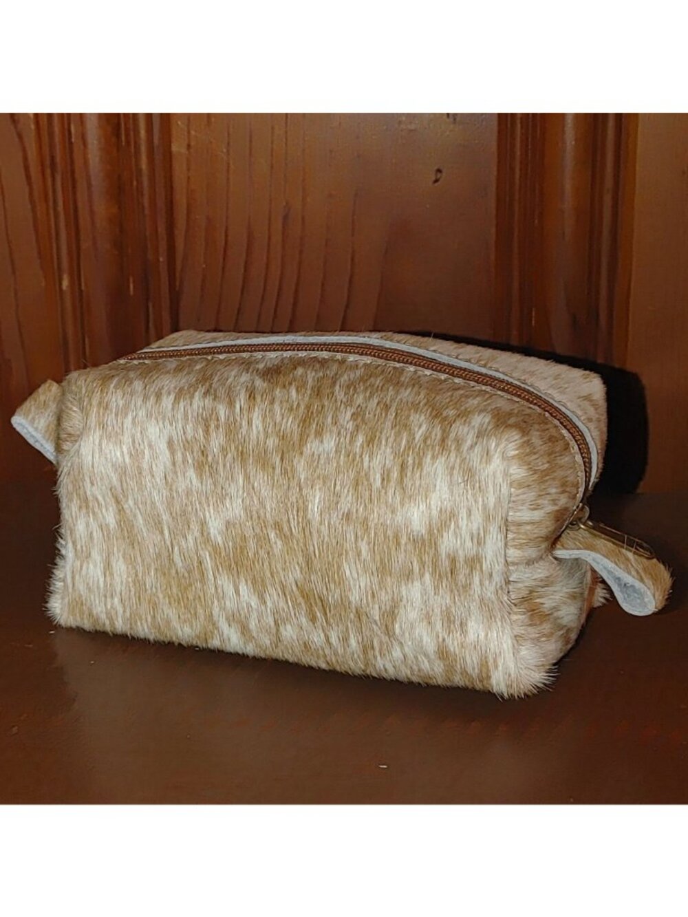 Flavia Maria Cosmetic Pouch Cowhide Leather Hair on Hide Zippered Closure Brazil